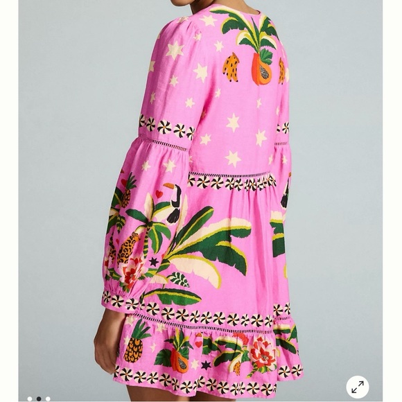 Farm Rio Leopard Forest Mini Dress Pink Size S EUC Anthroplogie - Picture 13 of 13